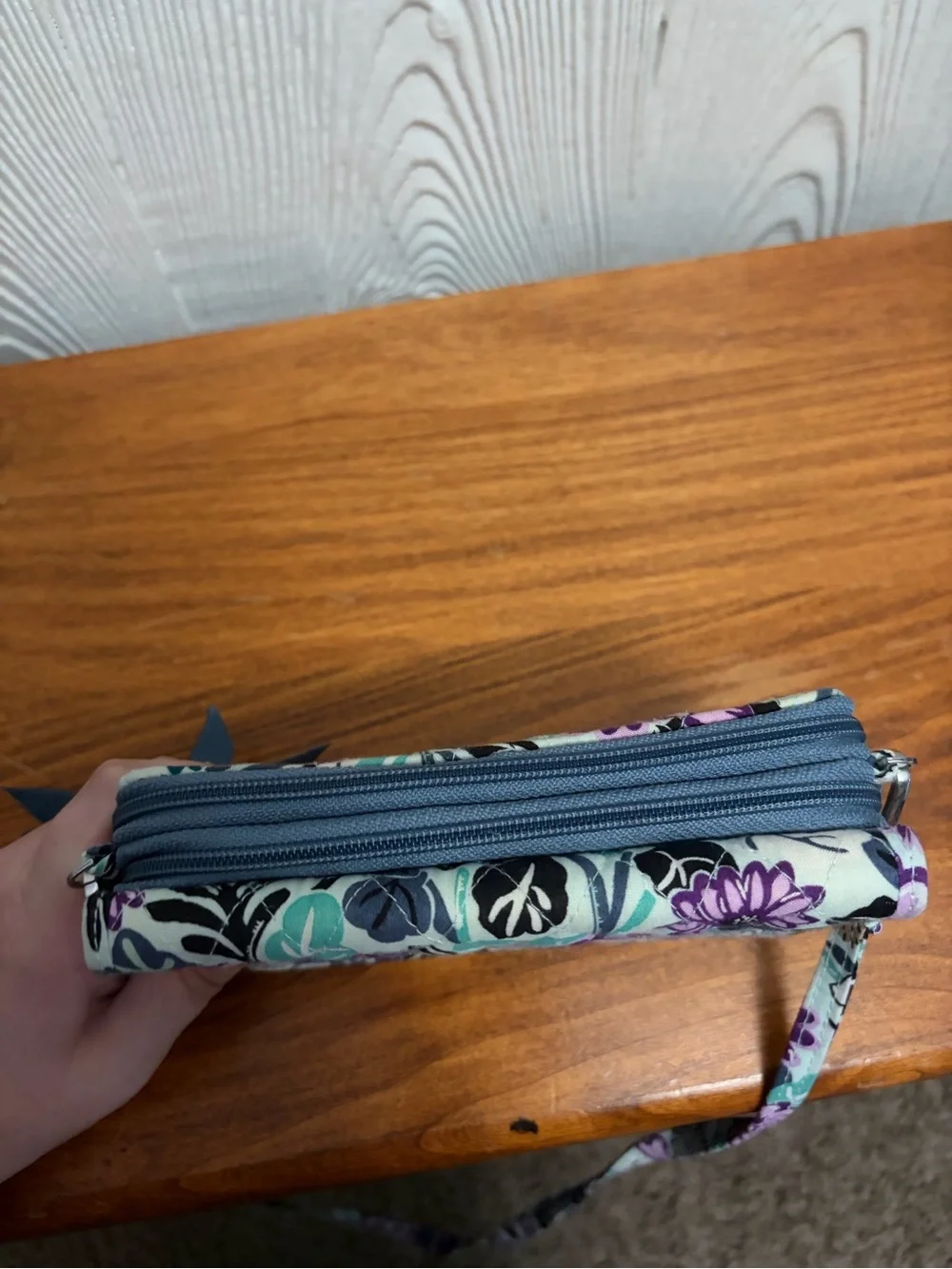Vera Bradley Quilted Floral Convertible Wristlet in Purple, Teal & Navy